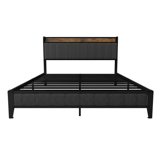 Bed With Charging Station, American Design Upholstered Headboard, Metal Platform - The Sleep Loft - Online Mattress Showroom NYC
