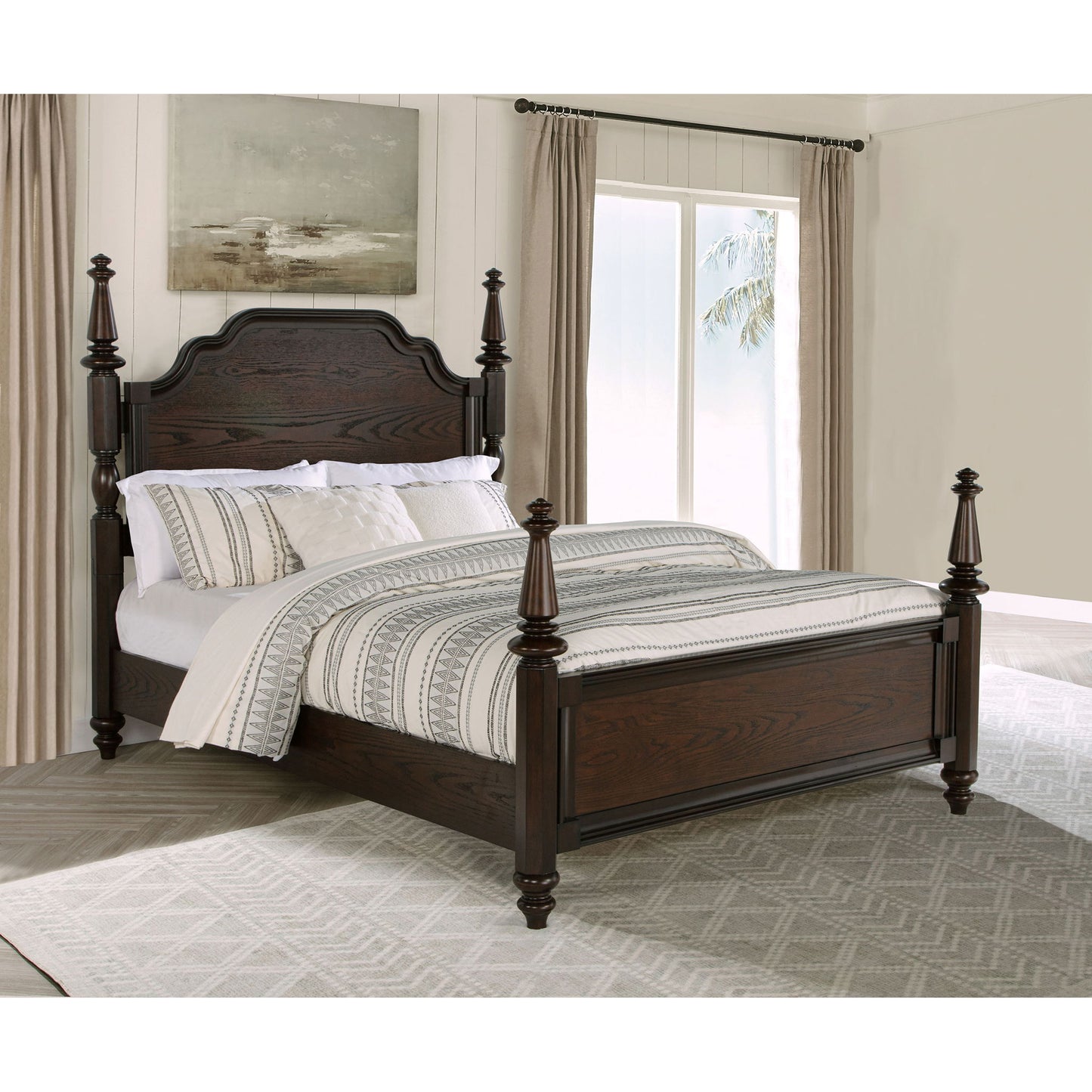 4 Poster California King Bed With Serpentine Headboard - Dark Oak - The Sleep Loft - Online Mattress Showroom NYC