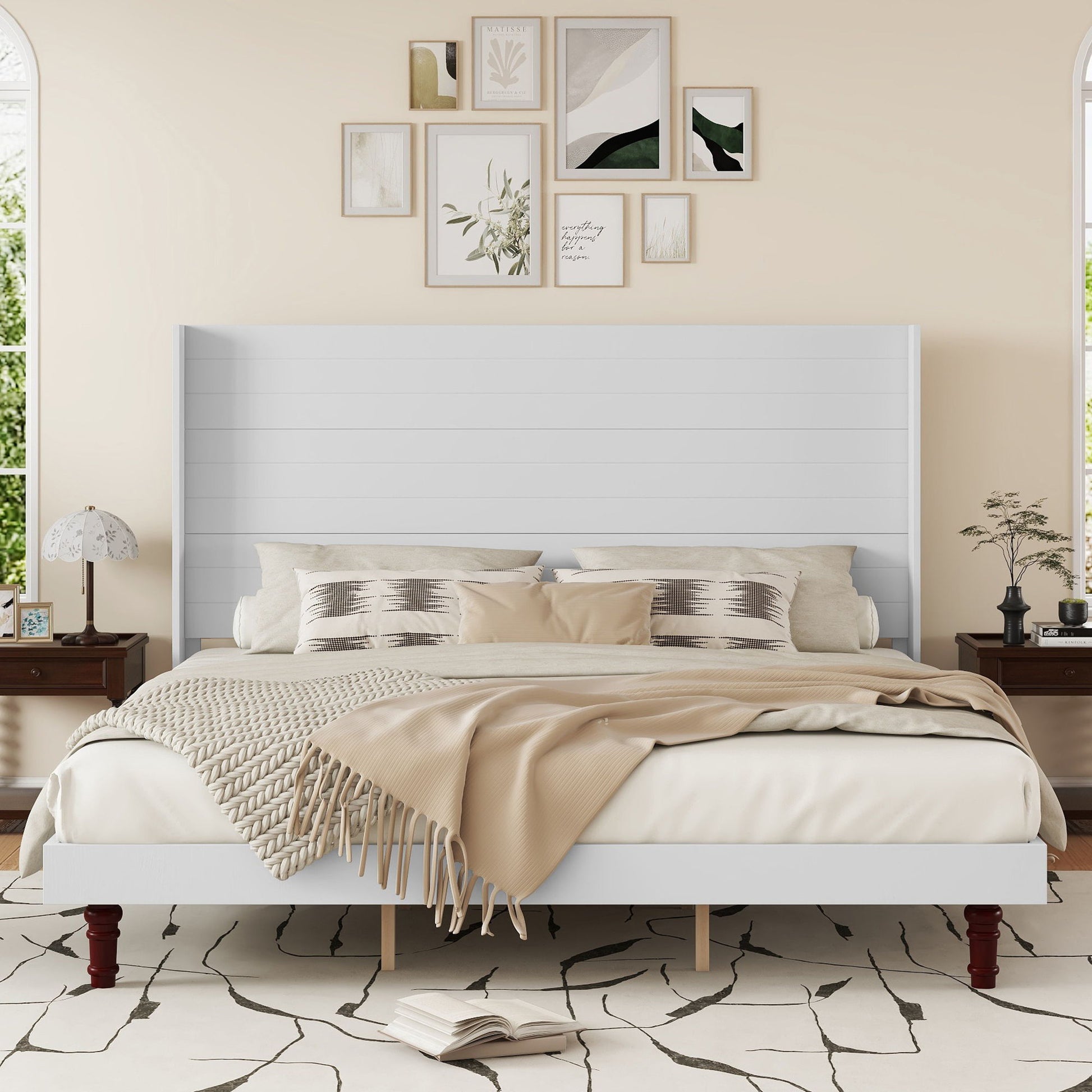 King Size, Stylish High Headboard Bed, High Quality - White - The Sleep Loft - Online Mattress Showroom NYC