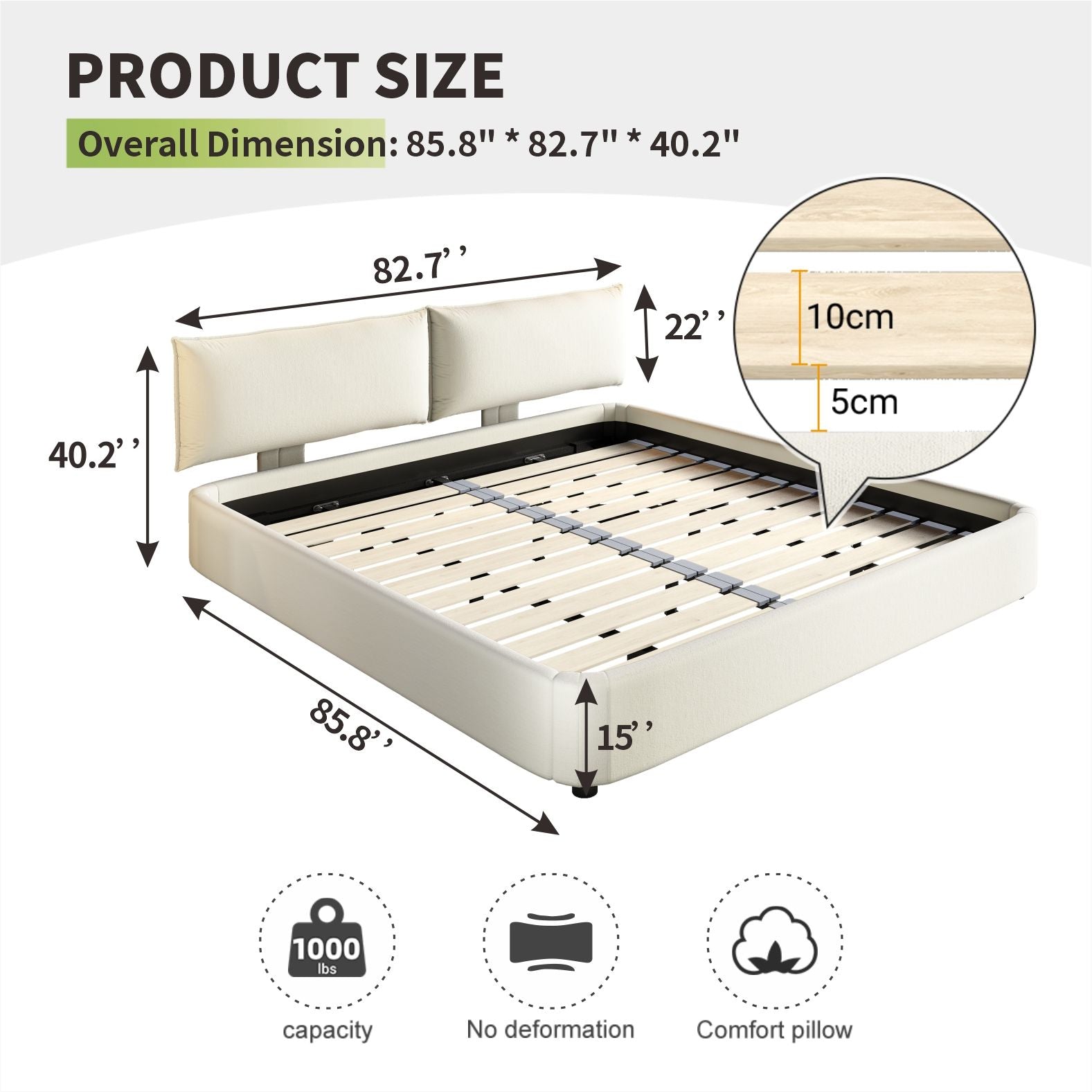 Cloud Bed Frame With Oversized Padded Movable Headboard - The Sleep Loft - Online Mattress Showroom NYC