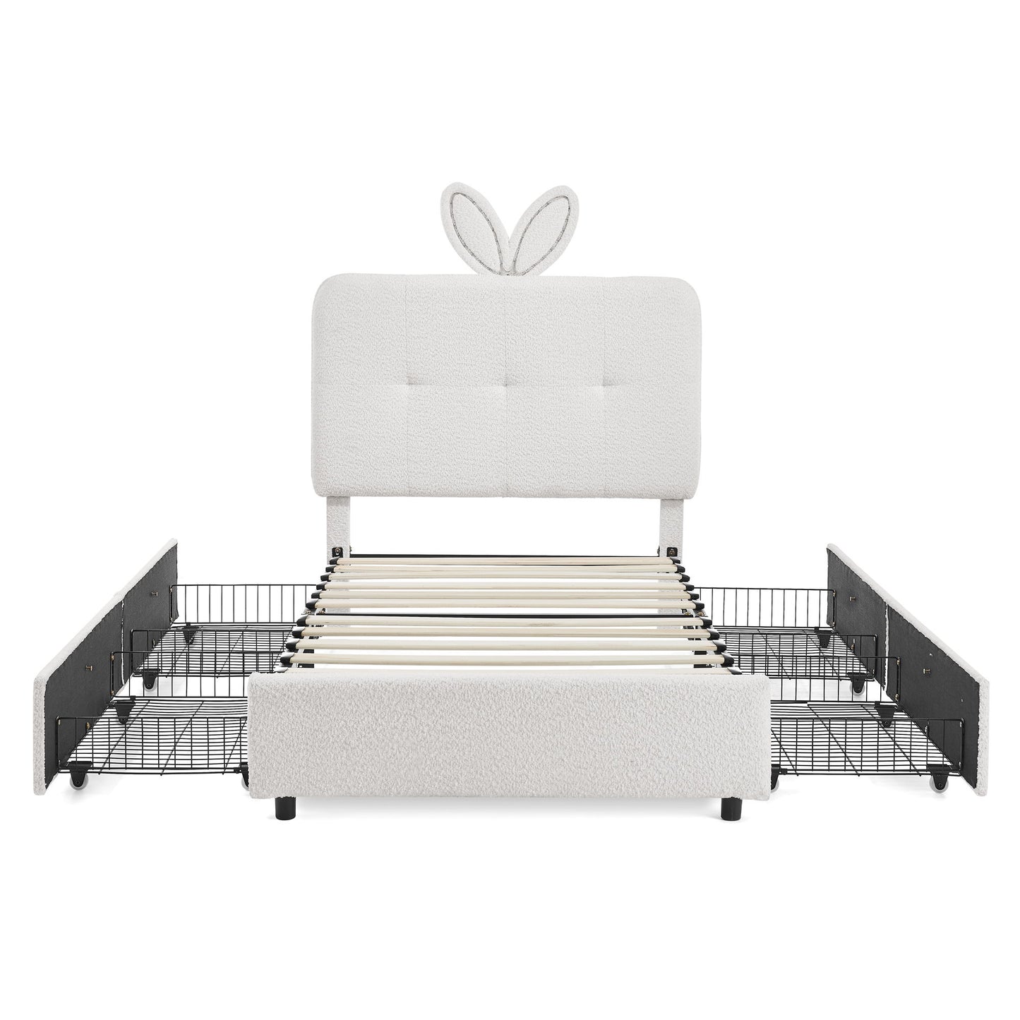 Upholstered Bed With Oversized Rabbit Ear Headboard, LED Lights & 4 Storage Drawers - The Sleep Loft - Online Mattress Showroom NYC