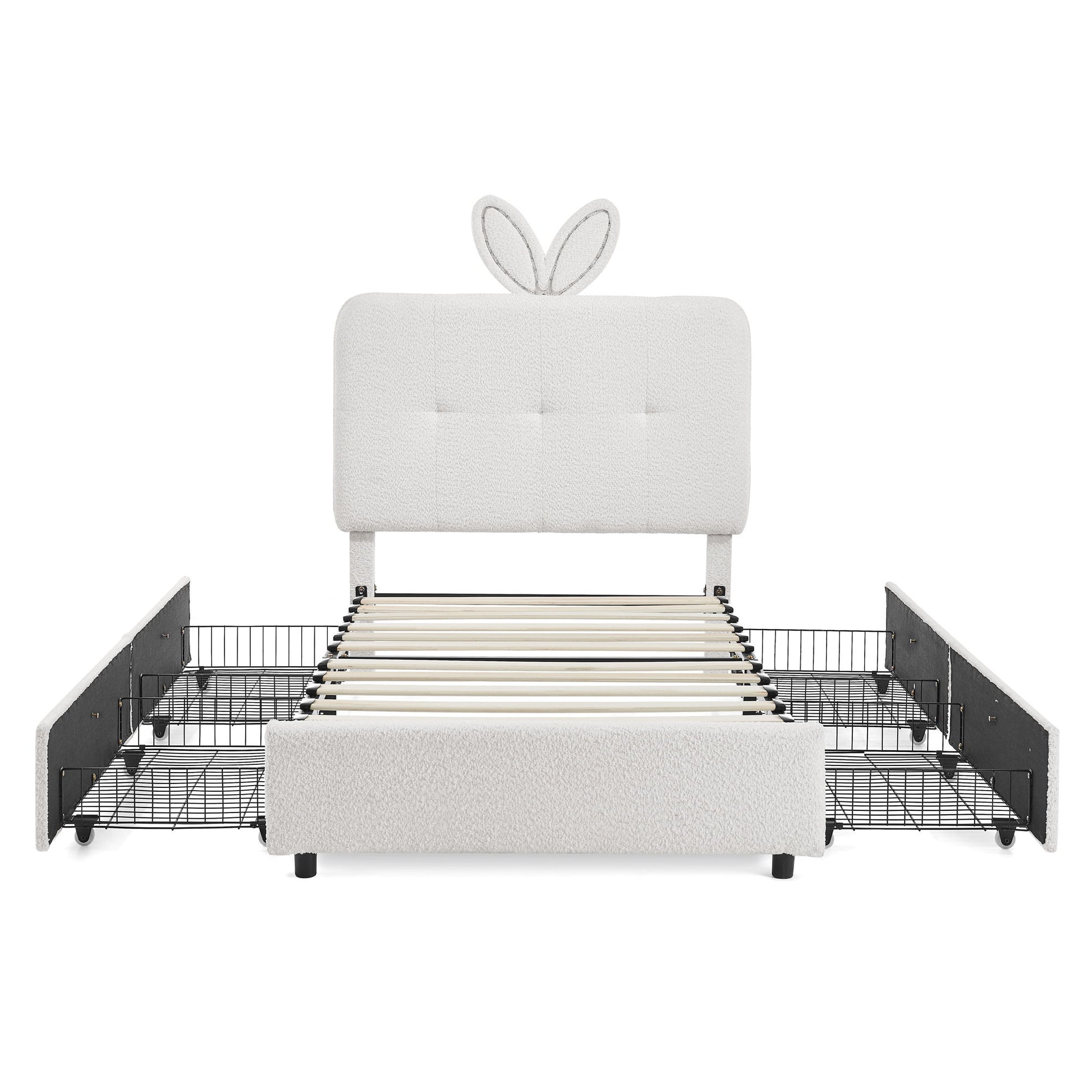 Upholstered Bed With Oversized Rabbit Ear Headboard, LED Lights & 4 Storage Drawers - The Sleep Loft - Online Mattress Showroom NYC