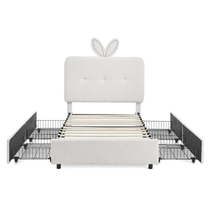 Upholstered Bed With Oversized Rabbit Ear Headboard, LED Lights & 4 Storage Drawers - The Sleep Loft - Online Mattress Showroom NYC