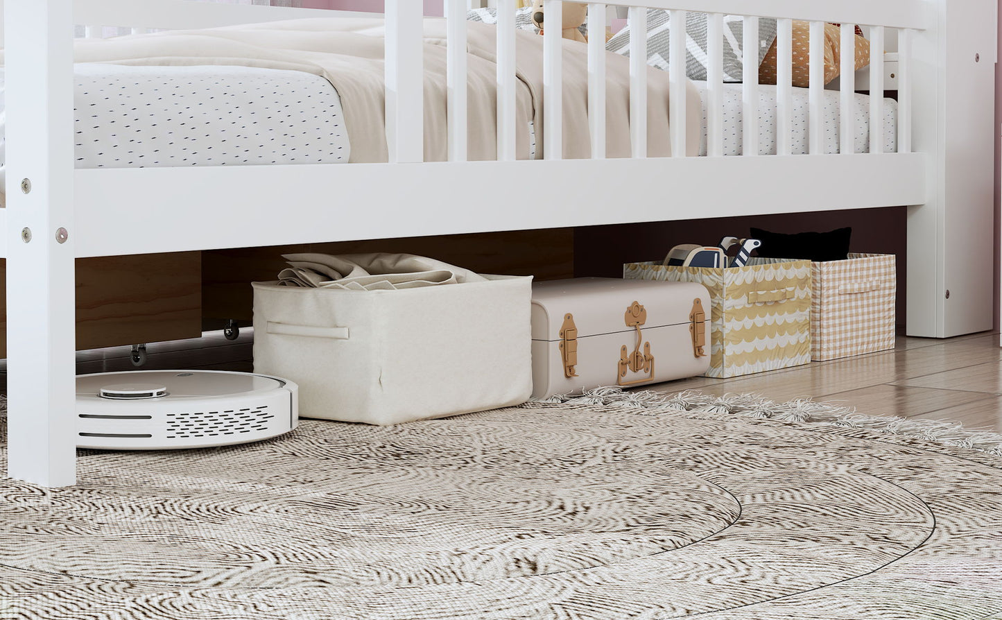 Bed With Headboard Storage Rack, 2 Under Bed Drawers, 3 Side Guardrails For Safety - The Sleep Loft - Online Mattress Showroom NYC