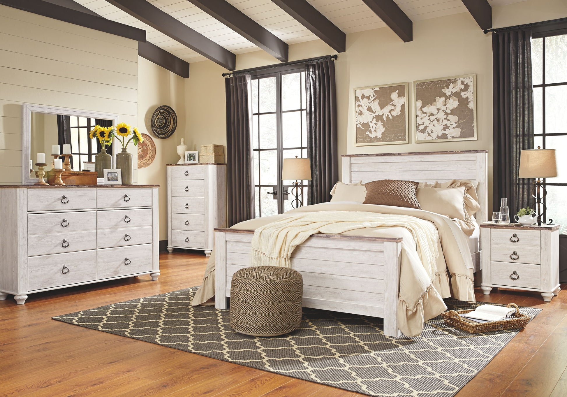 Willowton - Two Drawer Night Stand - Brown / Beige / White - The Sleep Loft - Online Mattress Showroom NYC
