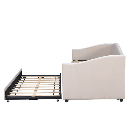 Upholstered Daybed Sofa Bed With Trundle Bed And Wood Slat - The Sleep Loft - Online Mattress Showroom NYC