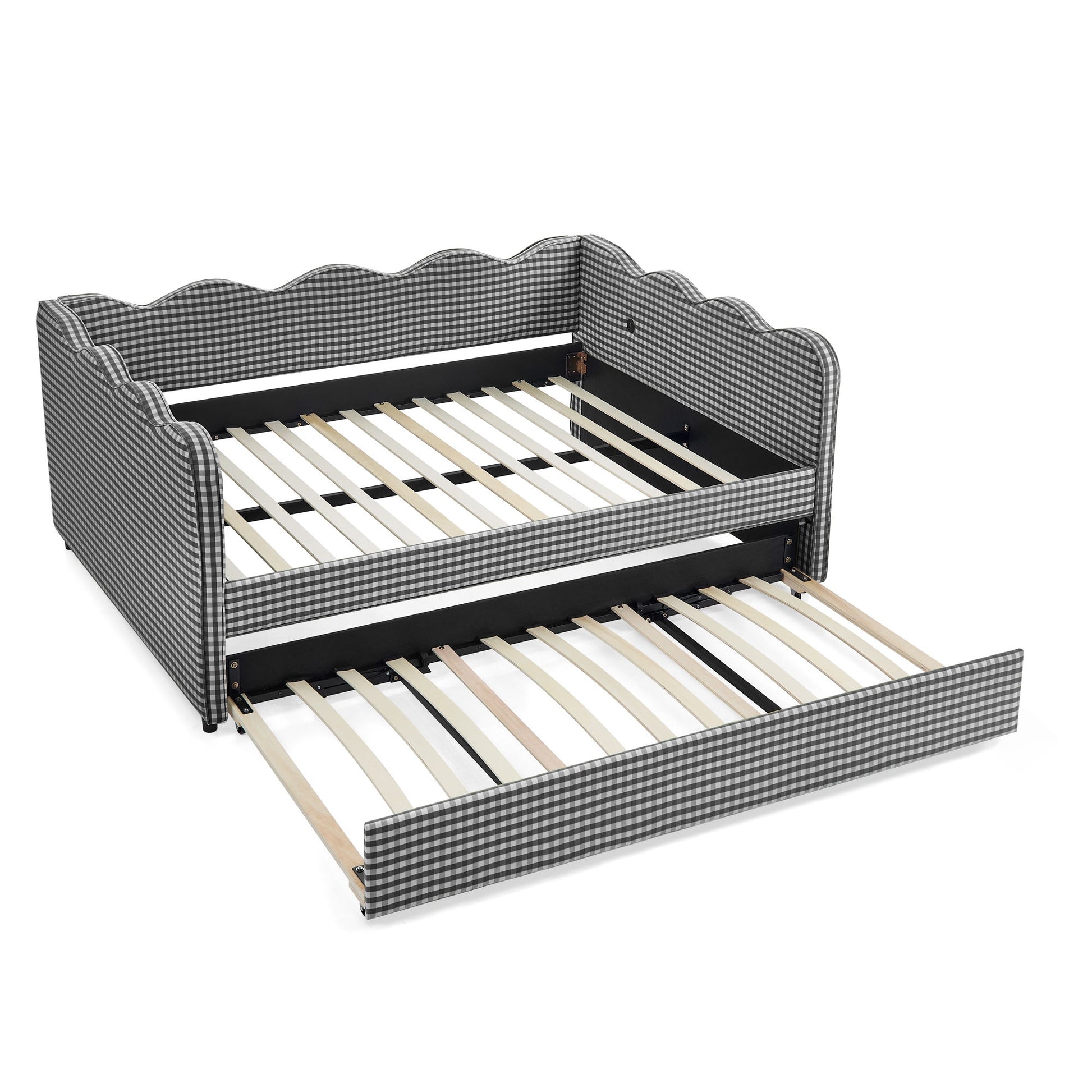 Gingham Daybed With USB Charging Port, Wave-Shaped Design - The Sleep Loft - Online Mattress Showroom NYC