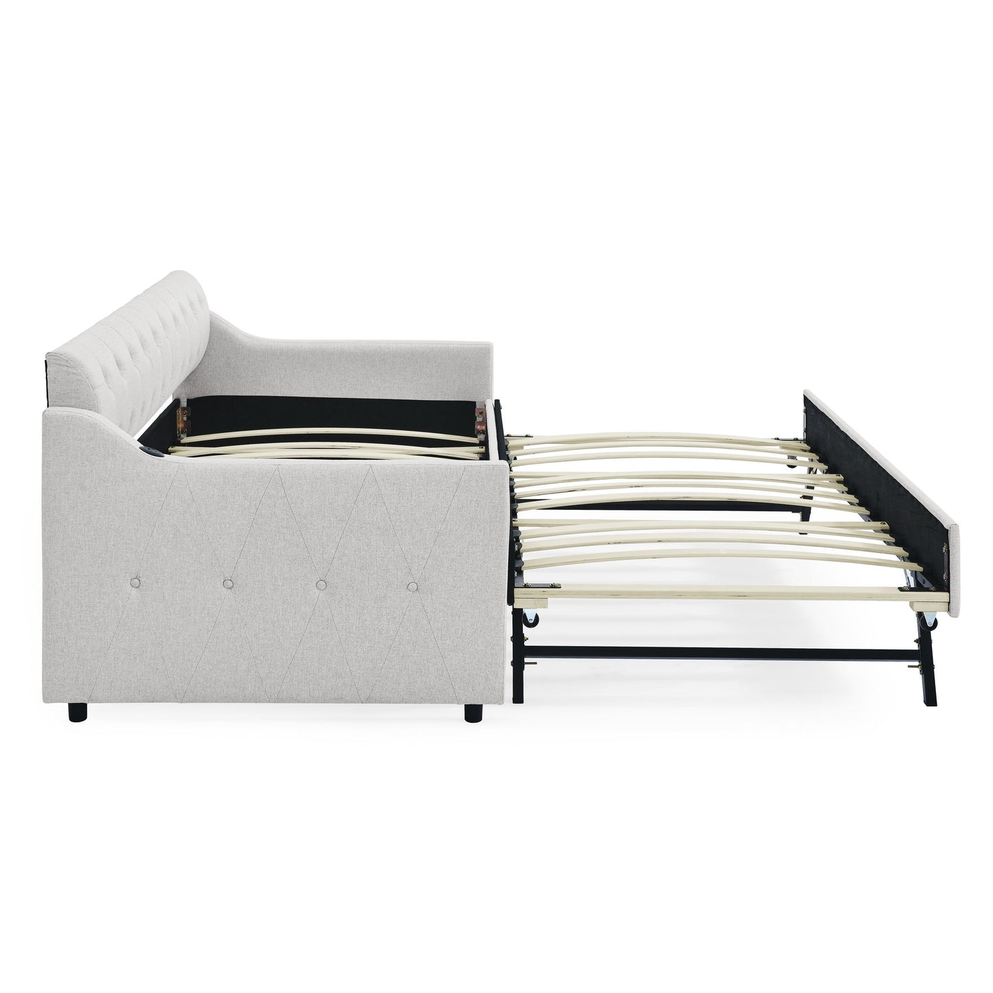 Size Upholstered Daybed With Trundle And USB Charging Armrest - The Sleep Loft - Online Mattress Showroom NYC