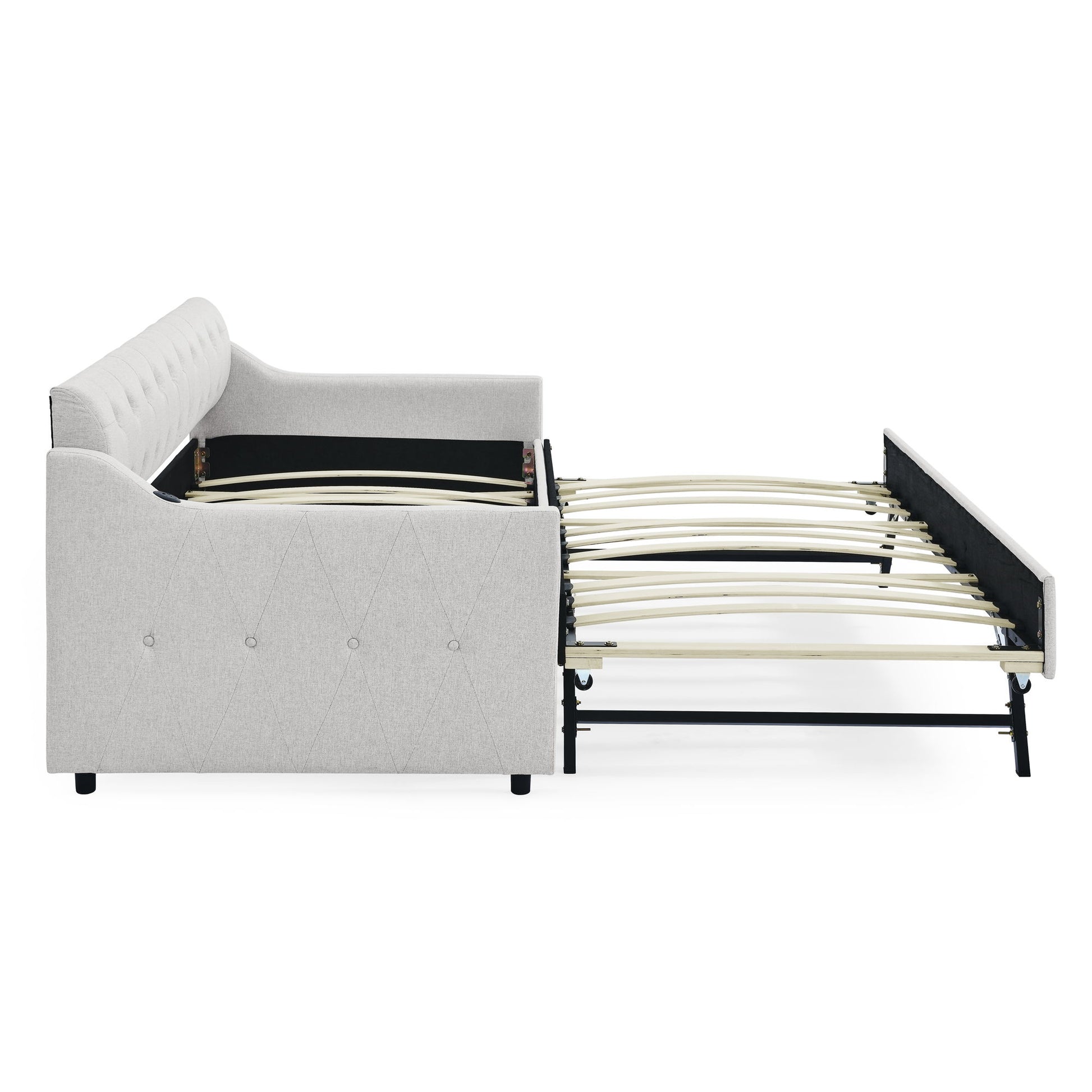 Size Upholstered Daybed With Trundle And USB Charging Armrest - The Sleep Loft - Online Mattress Showroom NYC
