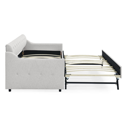 Size Upholstered Daybed With Trundle And USB Charging Armrest - The Sleep Loft - Online Mattress Showroom NYC