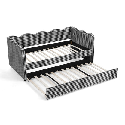 Gingham Daybed With USB Charging Port, Wave Shaped Design - The Sleep Loft - Online Mattress Showroom NYC