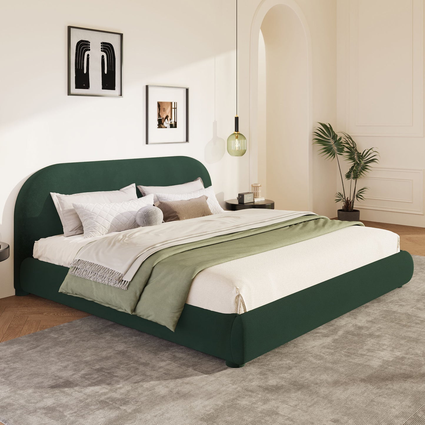 Upholstered Simple Modern Bedroom Bed With Curved Headboard - The Sleep Loft - Online Mattress Showroom NYC
