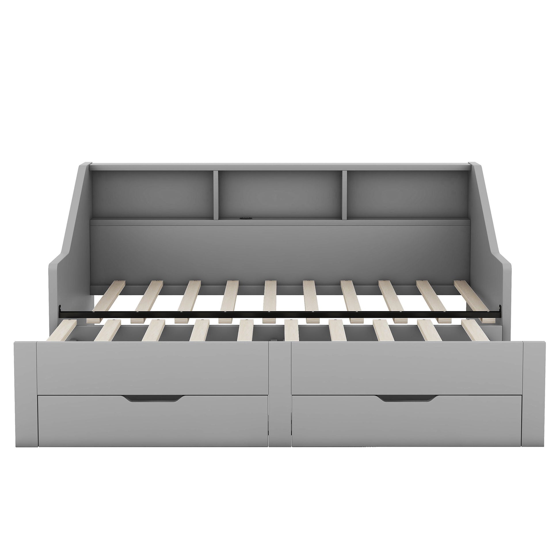 Daybed Frame With Storage Bookcases, 2 Drawers, Charging Station - The Sleep Loft - Online Mattress Showroom NYC