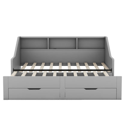 Daybed Frame With Storage Bookcases, 2 Drawers, Charging Station - The Sleep Loft - Online Mattress Showroom NYC