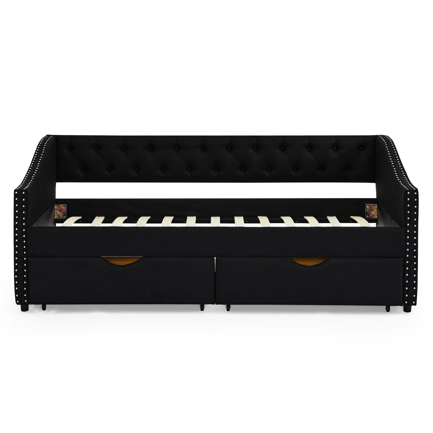 Upholstered Tufted Daybed With 2 Drawers, Waved Arms - The Sleep Loft - Online Mattress Showroom NYC