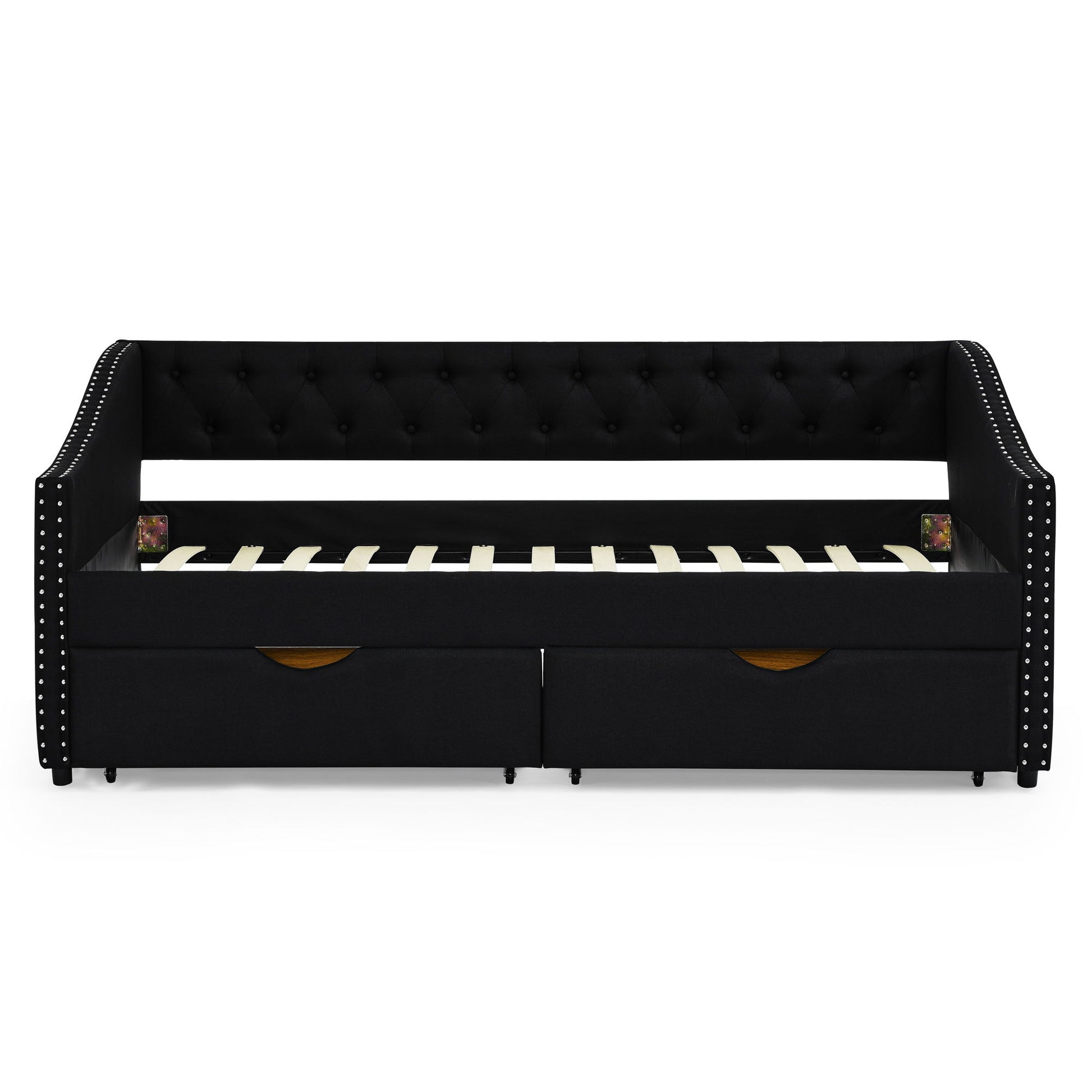 Upholstered Tufted Daybed With 2 Drawers, Waved Arms - The Sleep Loft - Online Mattress Showroom NYC