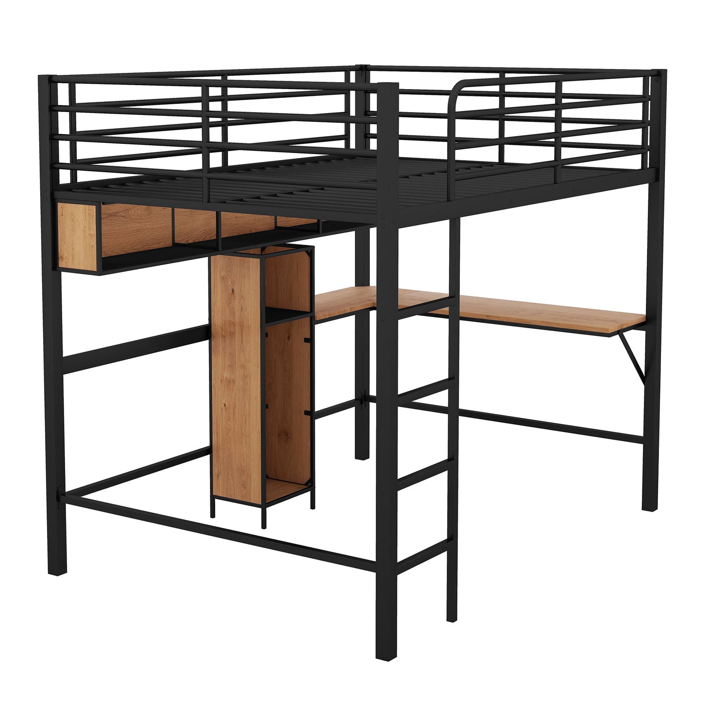 Full Size & Loft Bed With L-Shaped Desk And Shelves - Black - The Sleep Loft - Online Mattress Showroom NYC