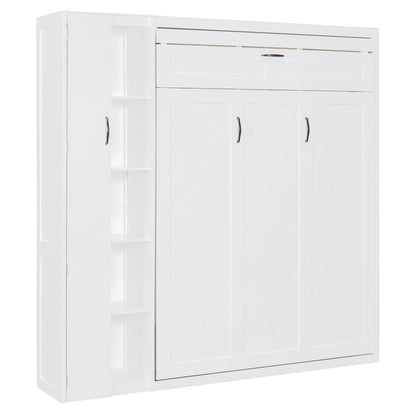 Murphy Wall Bed With Shelves, Wardrobe And LED Lights - The Sleep Loft - Online Mattress Showroom NYC