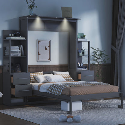 Murphy Wall Bed With LED Lights, Shelves And Drawers - The Sleep Loft - Online Mattress Showroom NYC
