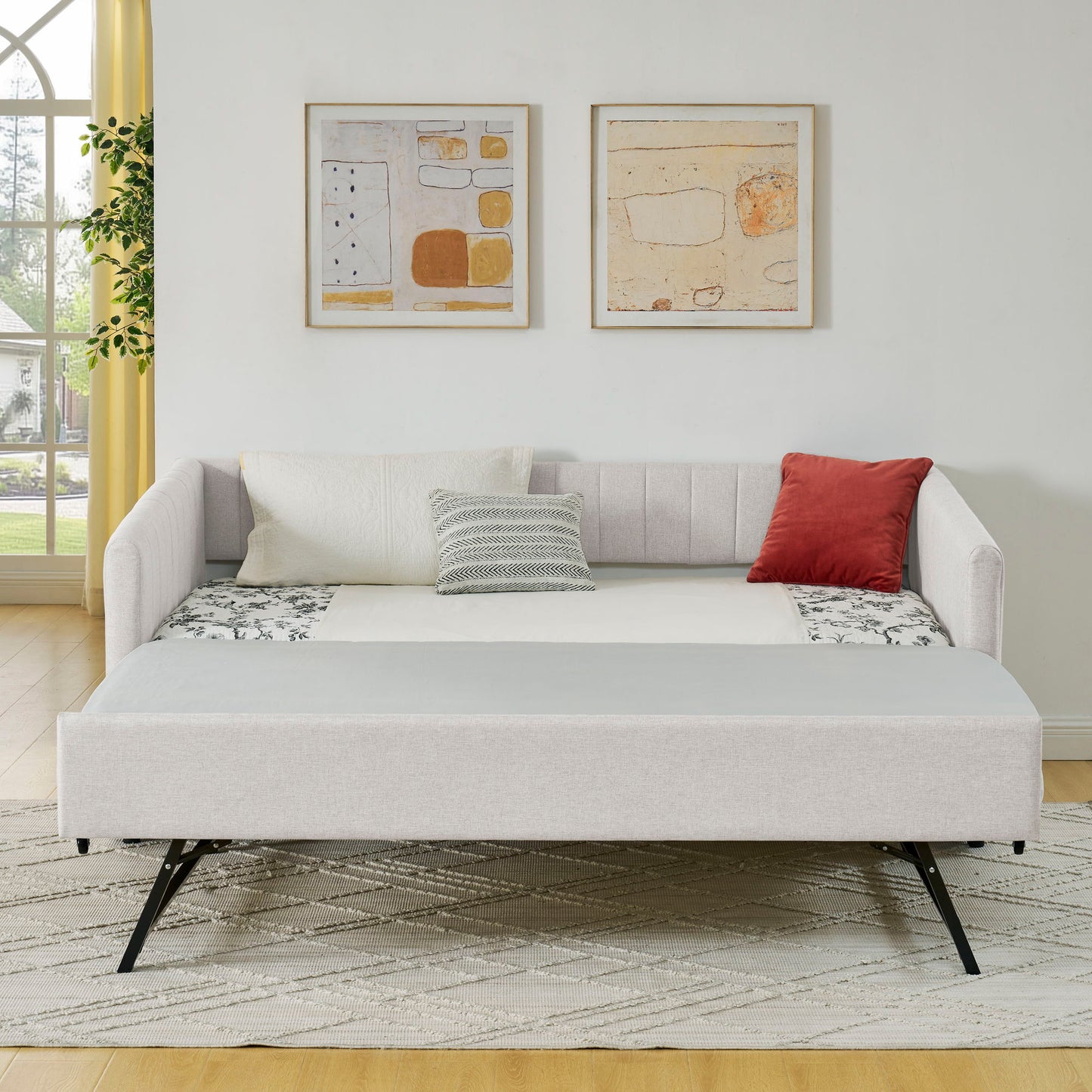 Upholstered Daybed With Trundle With Vertical Stripes - The Sleep Loft - Online Mattress Showroom NYC
