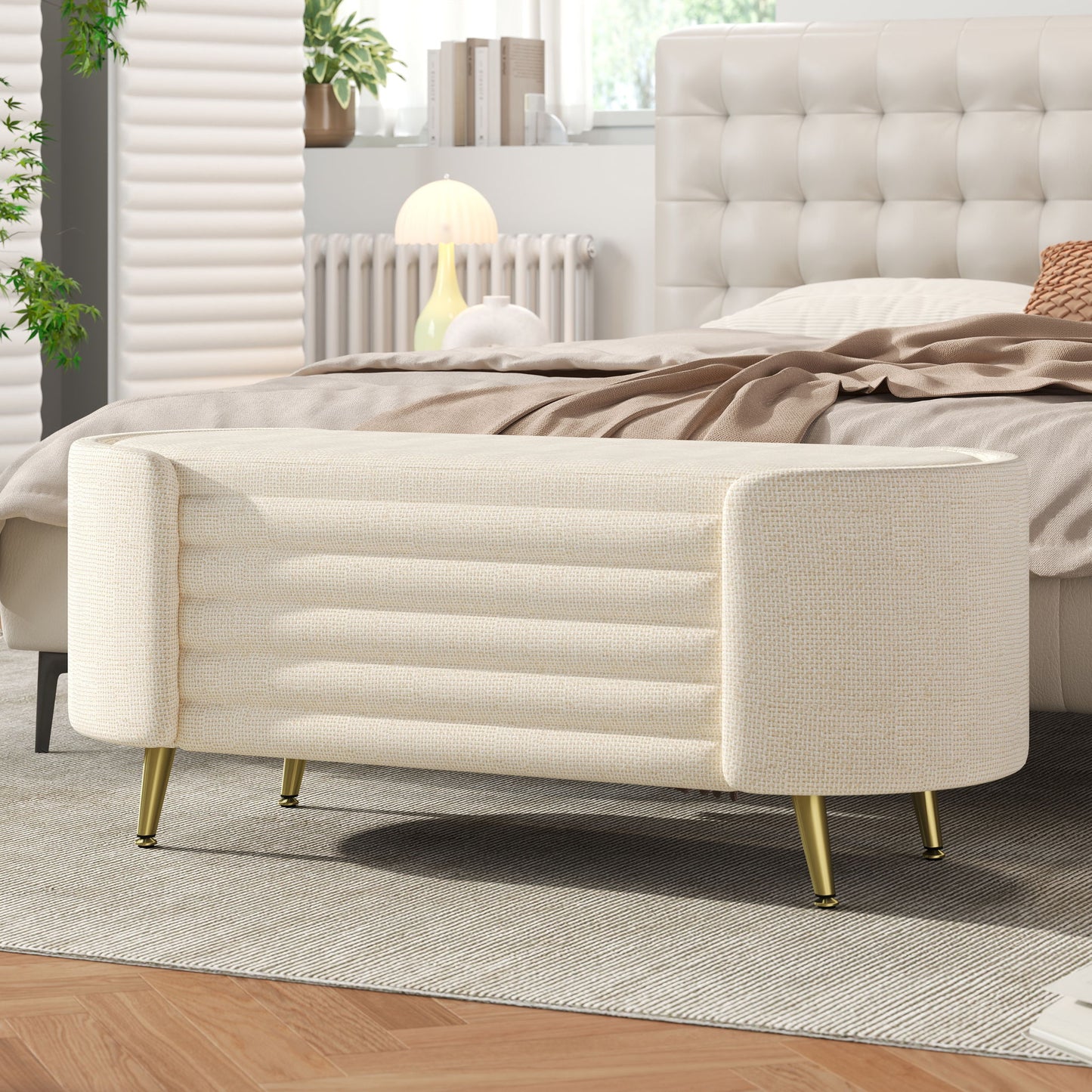 Modern Oval Storage Ottoman With Upholstery - The Sleep Loft - Online Mattress Showroom NYC