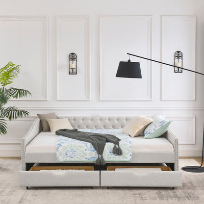 Upholstered Tufted Daybed With Drawers, Waved Arms - The Sleep Loft - Online Mattress Showroom NYC