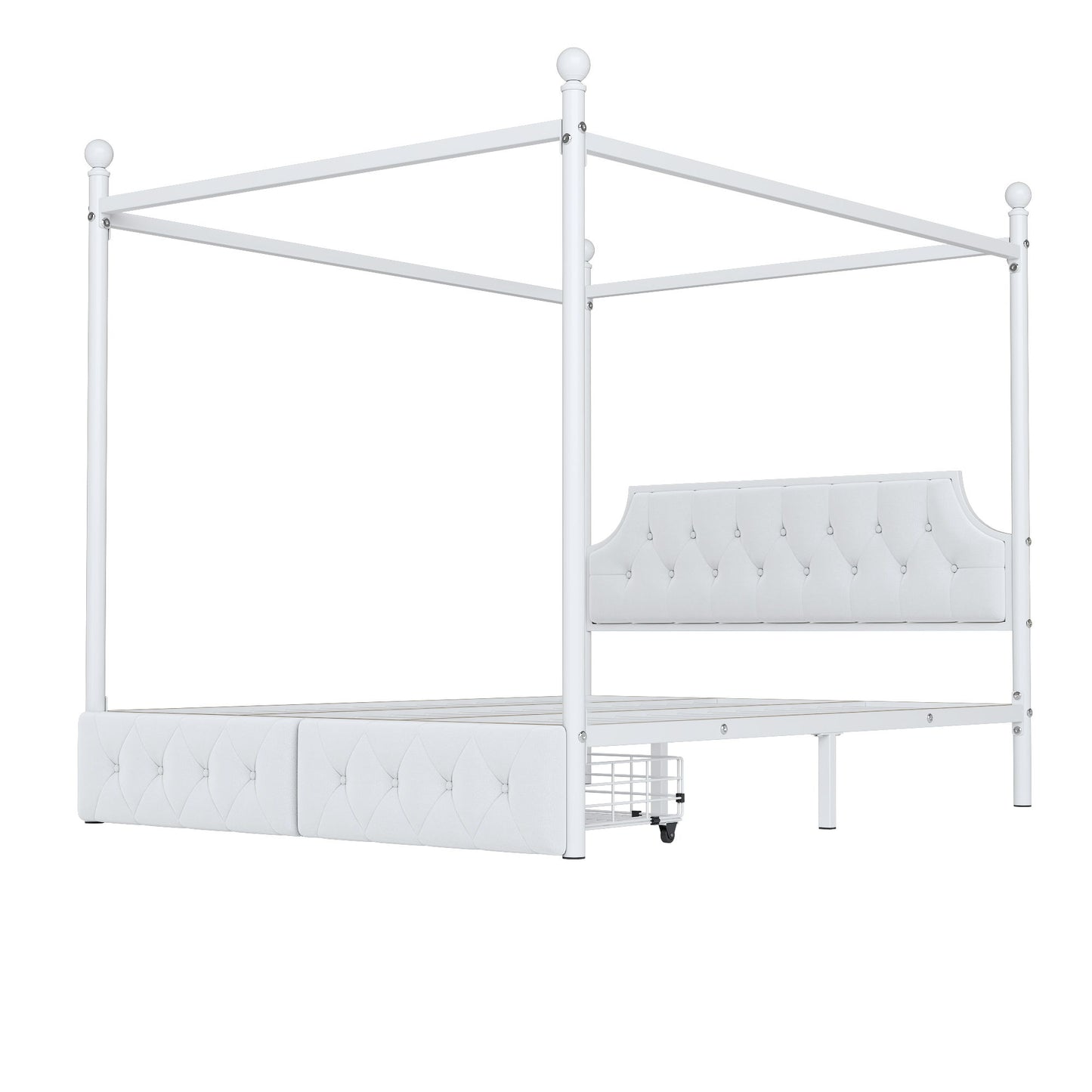 Queen Size Canopy Platform Bed With Upholstered Headboard And 2 Storage Drawers - White - The Sleep Loft - Online Mattress Showroom NYC