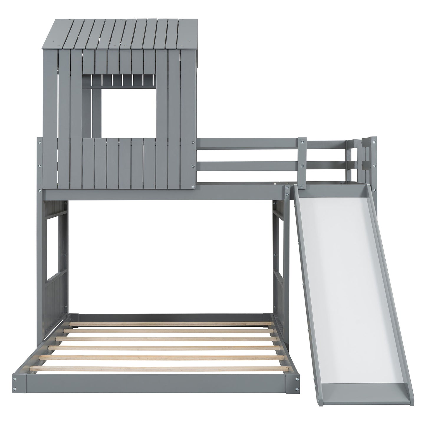 Loft Bunk Bed With Playhouse, Farmhouse, Ladder, Slide And Guardrails - The Sleep Loft - Online Mattress Showroom NYC