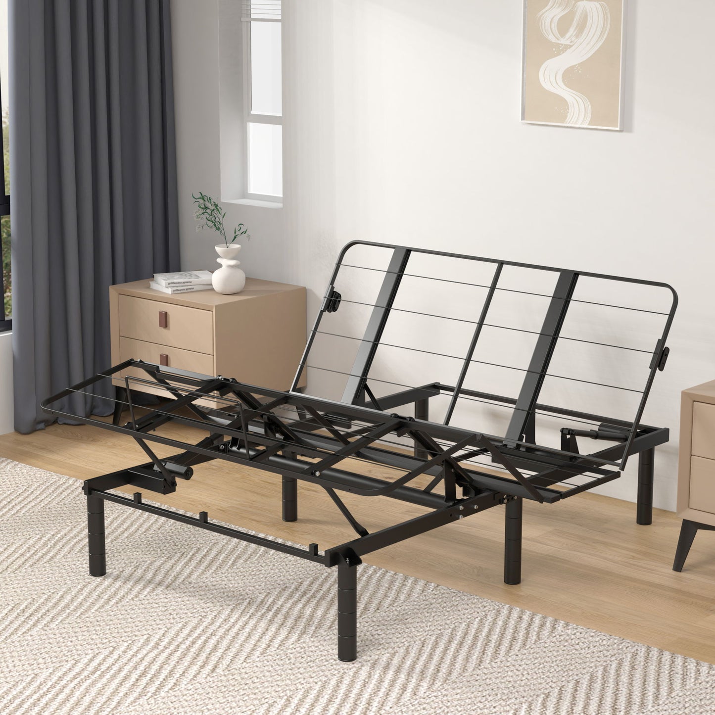 Zero Clearance Adjustable Bed Base Frame With Quiet Motor And Dual USB Ports, Queen Size - Black