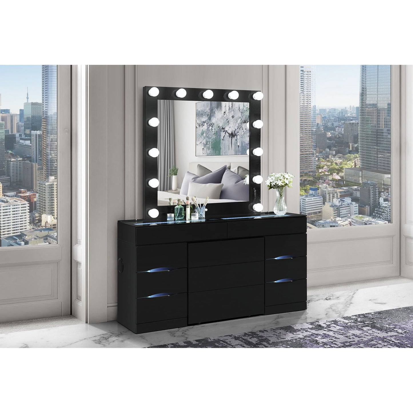 Elisa - Vanity Set With Stool And LED Bulbs - The Sleep Loft - Online Mattress Showroom NYC
