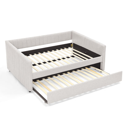 Upholstered Daybed With Trundle With Vertical Stripes - The Sleep Loft - Online Mattress Showroom NYC