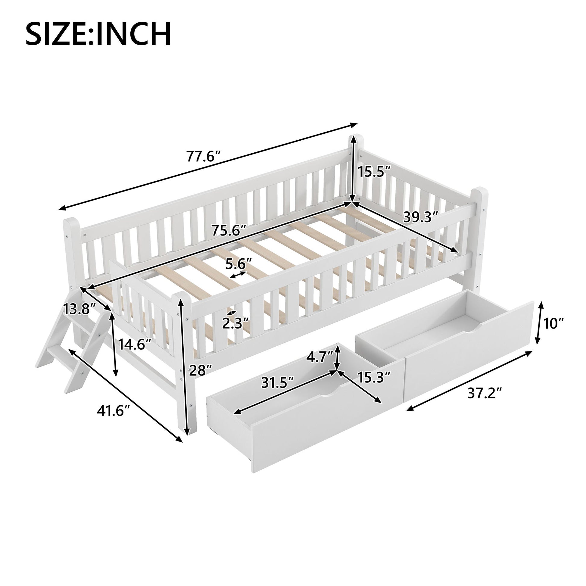Platform Bed With Guardrail And 2 Drawers - The Sleep Loft - Online Mattress Showroom NYC