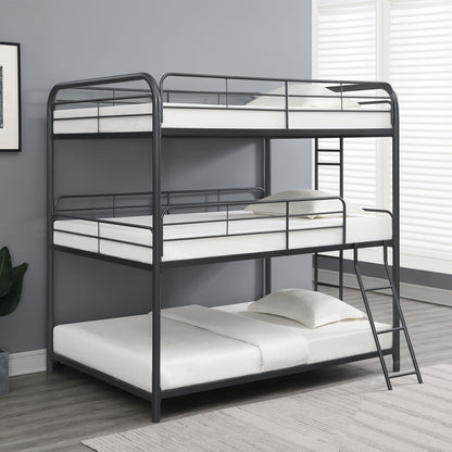 Triple Bunk Bed, Full Size With Sturdy Metal Frame And Safe Stairs - Black - The Sleep Loft - Online Mattress Showroom NYC