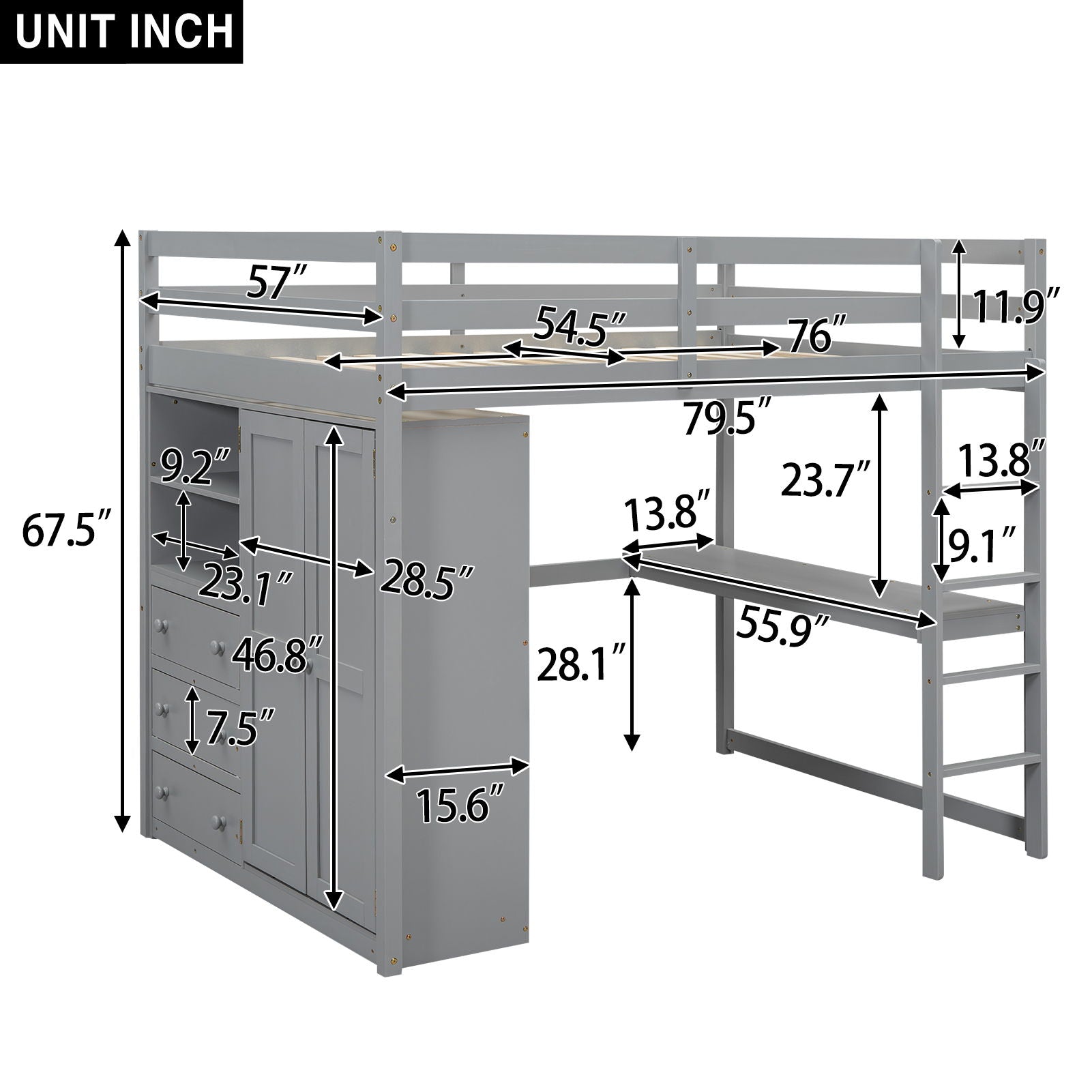 Loft Bed With Built In Wardrobe, Shelves And Drawers - The Sleep Loft - Online Mattress Showroom NYC