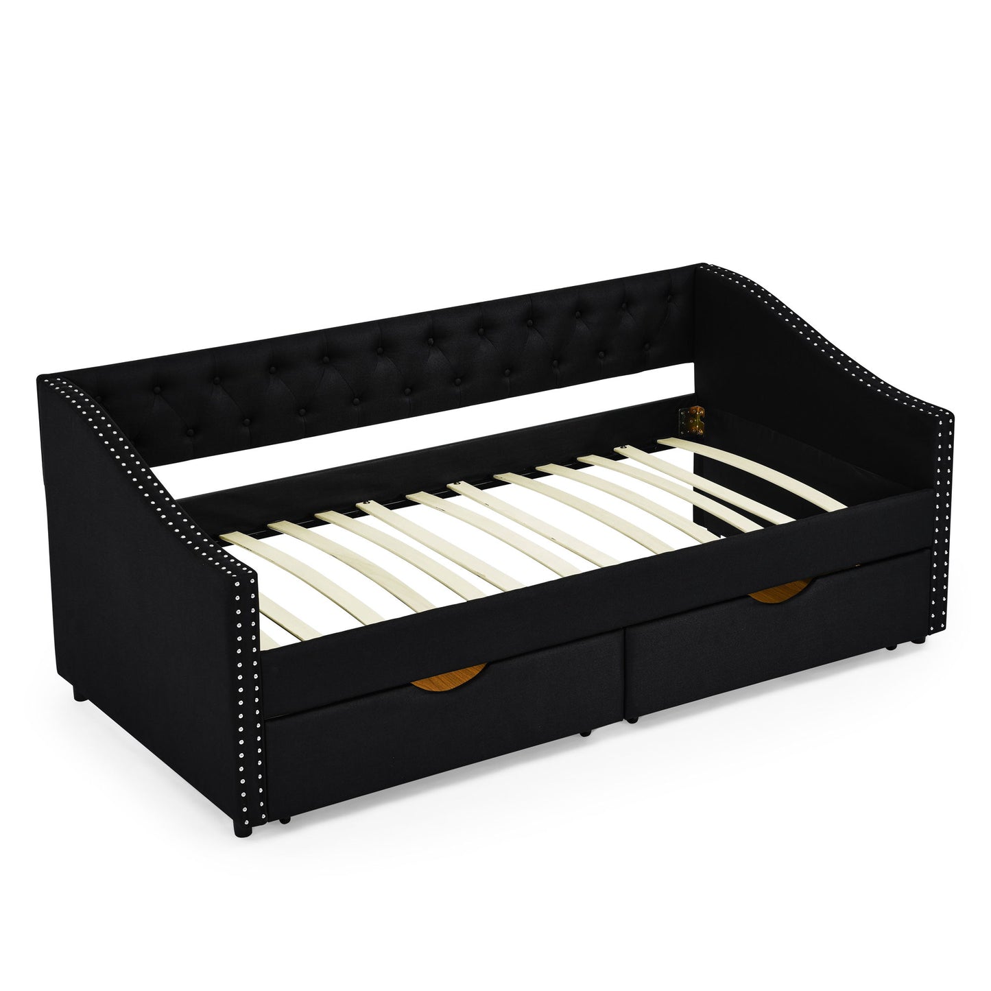 Upholstered Tufted Daybed With 2 Drawers, Waved Arms - The Sleep Loft - Online Mattress Showroom NYC