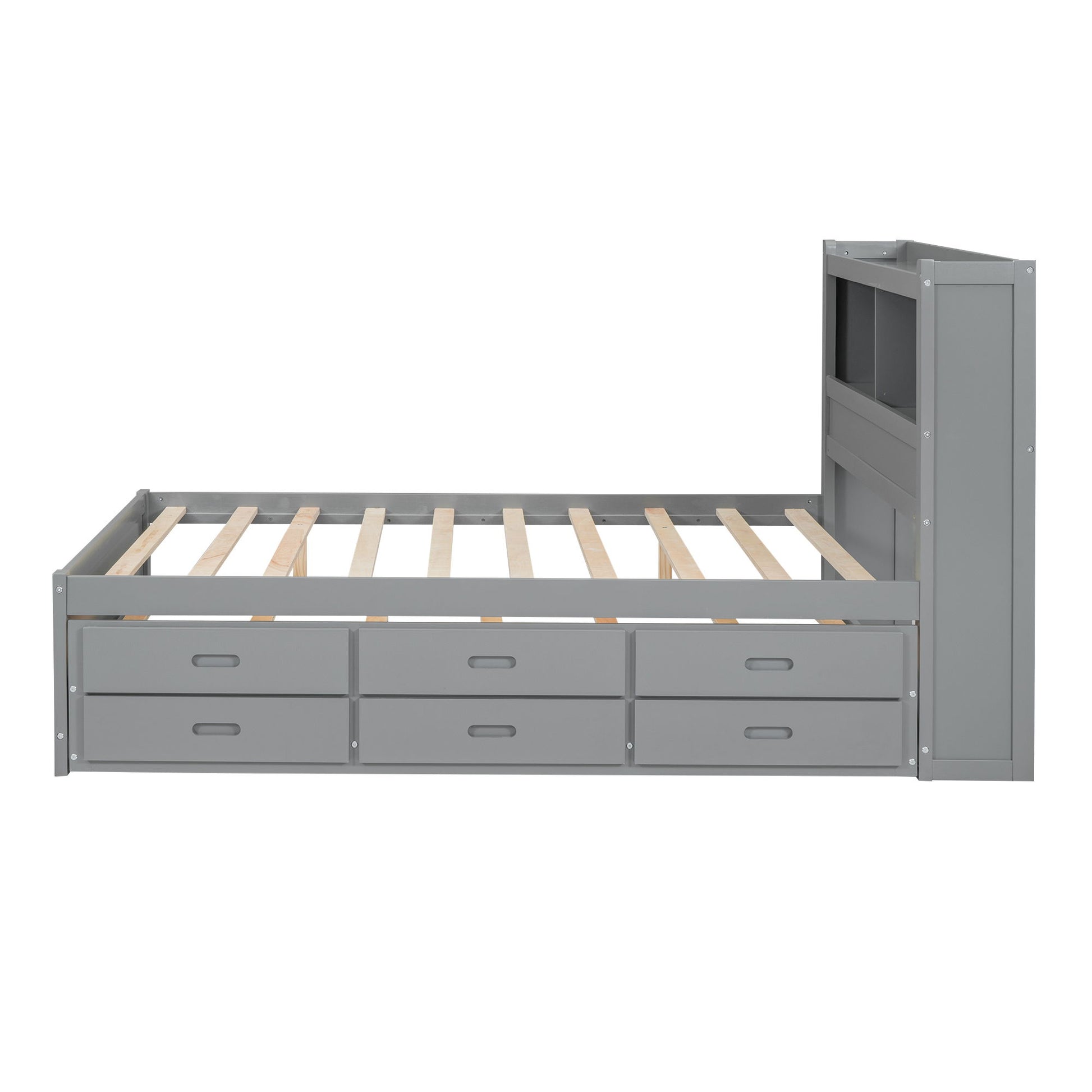 Full Size Platform Bed With Trundle, Drawers, USB Ports And Built In Shelves - Gray - The Sleep Loft - Online Mattress Showroom NYC