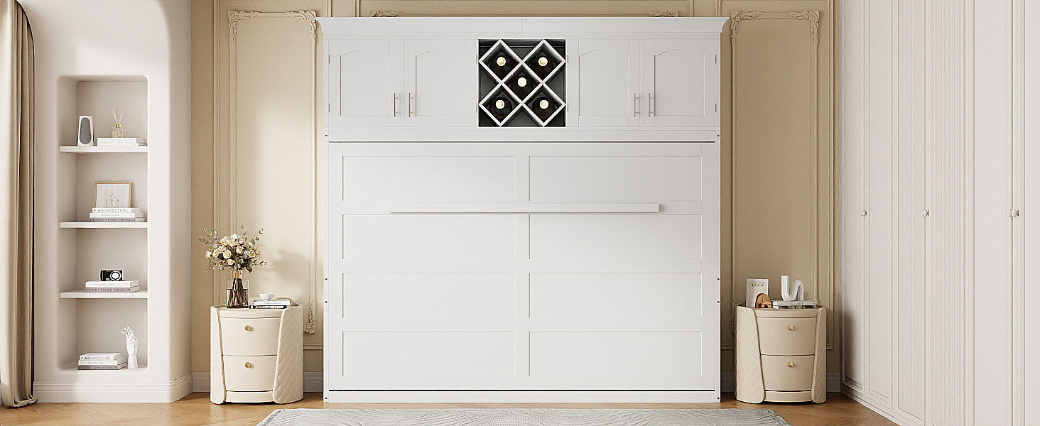 Murphy Wall Bed With Top Cabinets & Wine Rack - The Sleep Loft - Online Mattress Showroom NYC