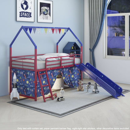 Jack - House Loft Bed With Slide And Curtain Set - The Sleep Loft - Online Mattress Showroom NYC