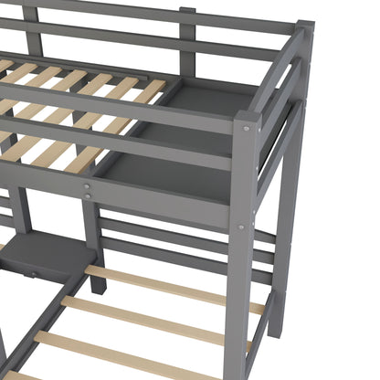 Twin Over Twin & Twin Bunk Bed With Built In Staircase And Storage Drawer - Gray - The Sleep Loft - Online Mattress Showroom NYC