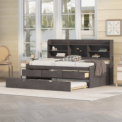 Captain Bed With Built In Bookshelves, 3 Storage Drawers, And Trundle - The Sleep Loft - Online Mattress Showroom NYC