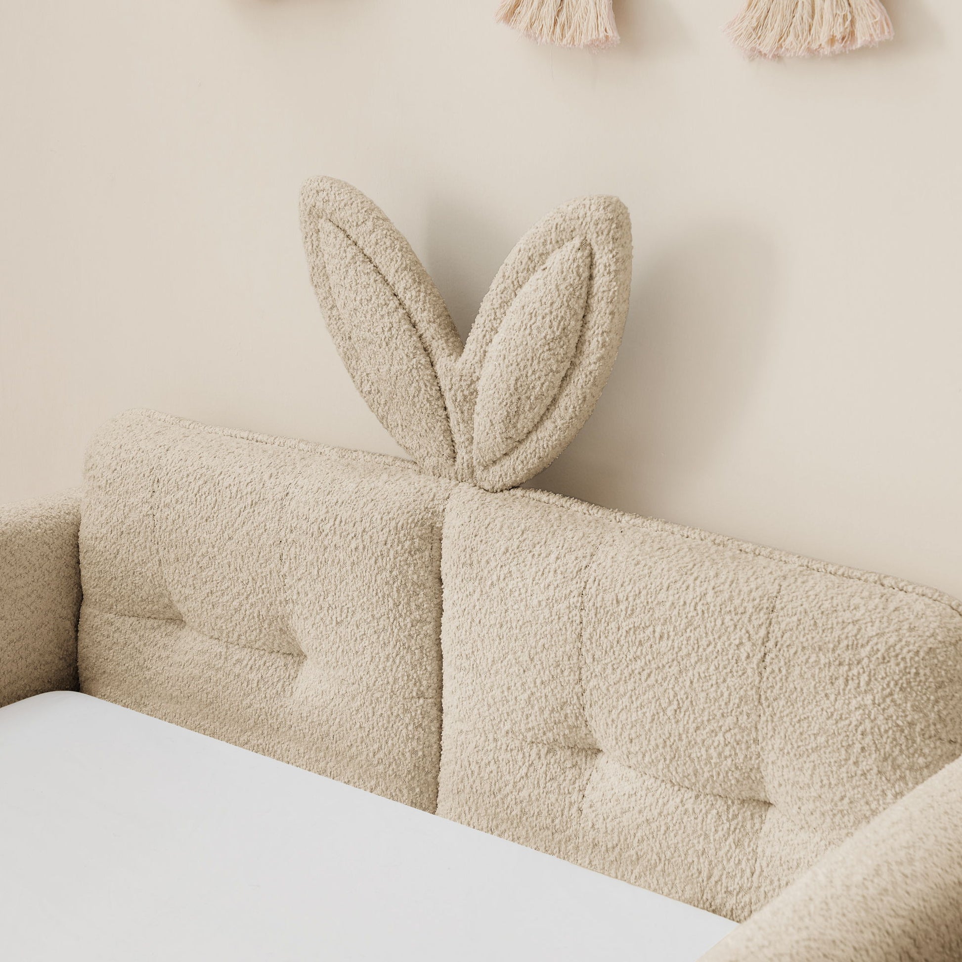 Cute Rabbit Ear Upholstered Platform Bed Frame With Safety Rail - The Sleep Loft - Online Mattress Showroom NYC