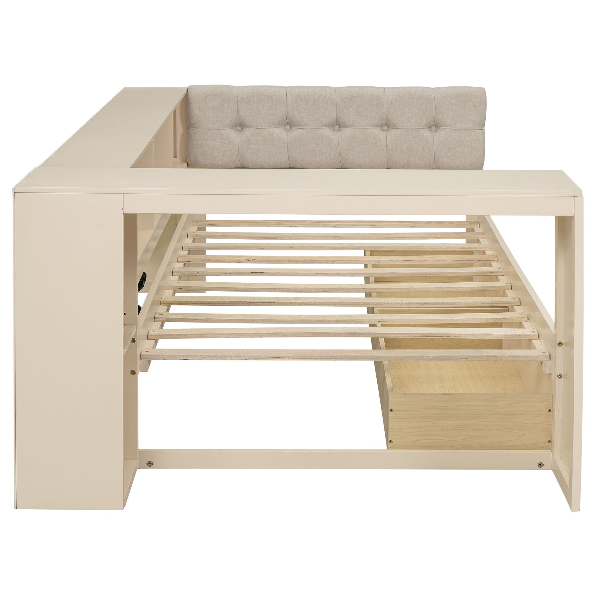 Upholstered Headboard Platform Bed With Storage Shelves, Drawers, Charging Station - The Sleep Loft - Online Mattress Showroom NYC