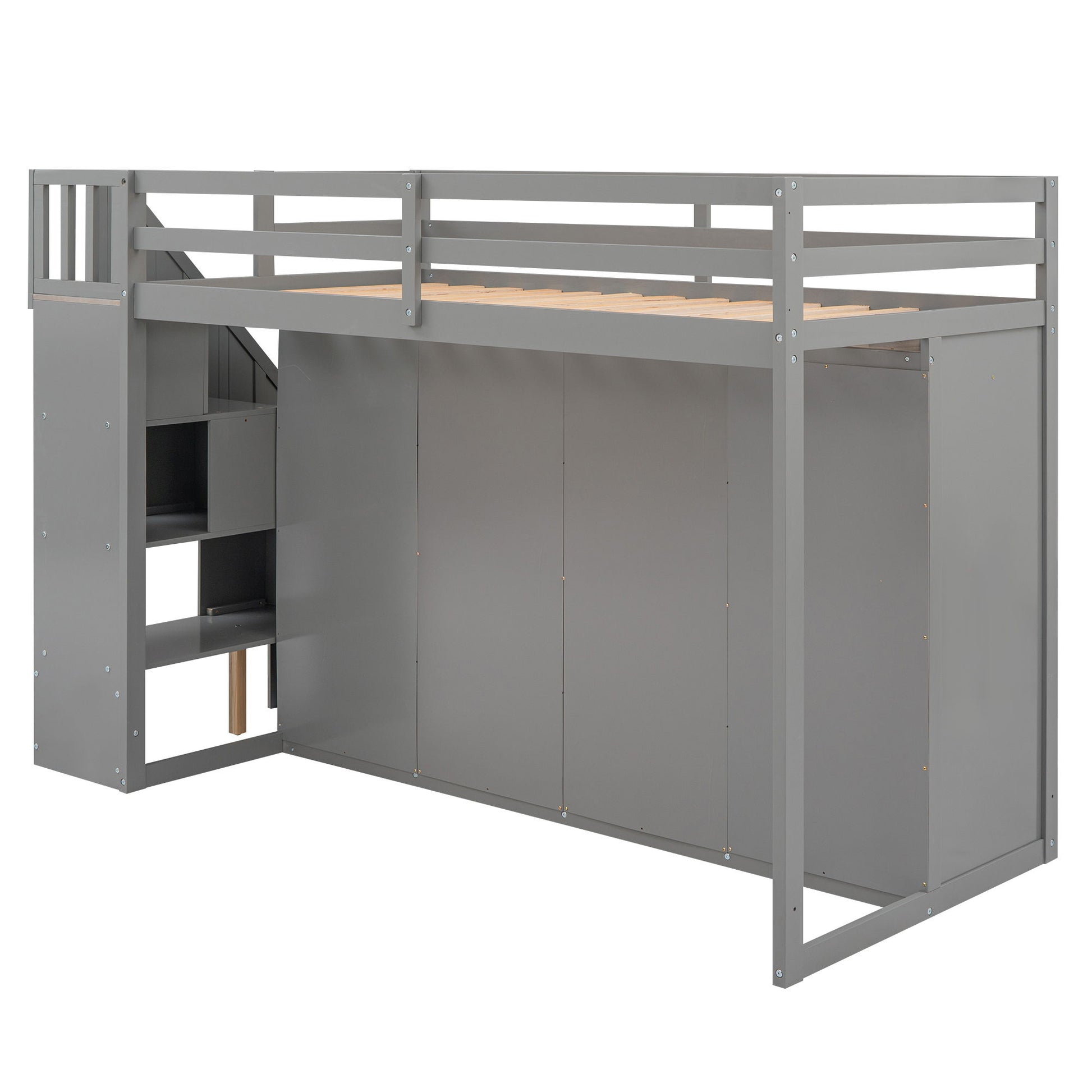 Loft Bed With 3 Shelves, 2 Wardrobes, 2 Drawers, Ladder Storage - The Sleep Loft - Online Mattress Showroom NYC