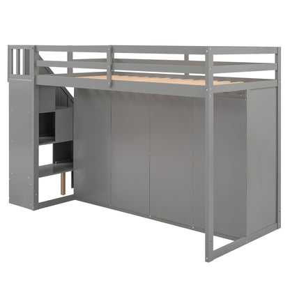 Loft Bed With 3 Shelves, 2 Wardrobes, 2 Drawers, Ladder Storage - The Sleep Loft - Online Mattress Showroom NYC