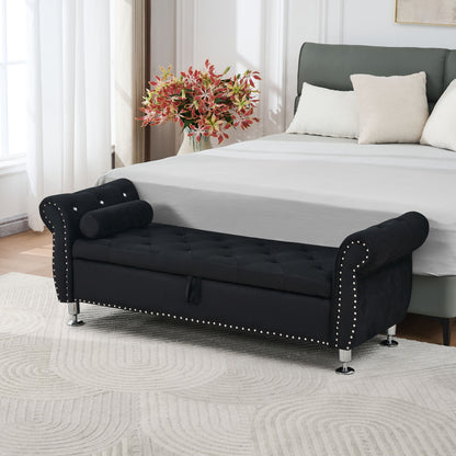 Storage Bench With Crystal Buttons And 1 Pillow For Bedroom - The Sleep Loft - Online Mattress Showroom NYC