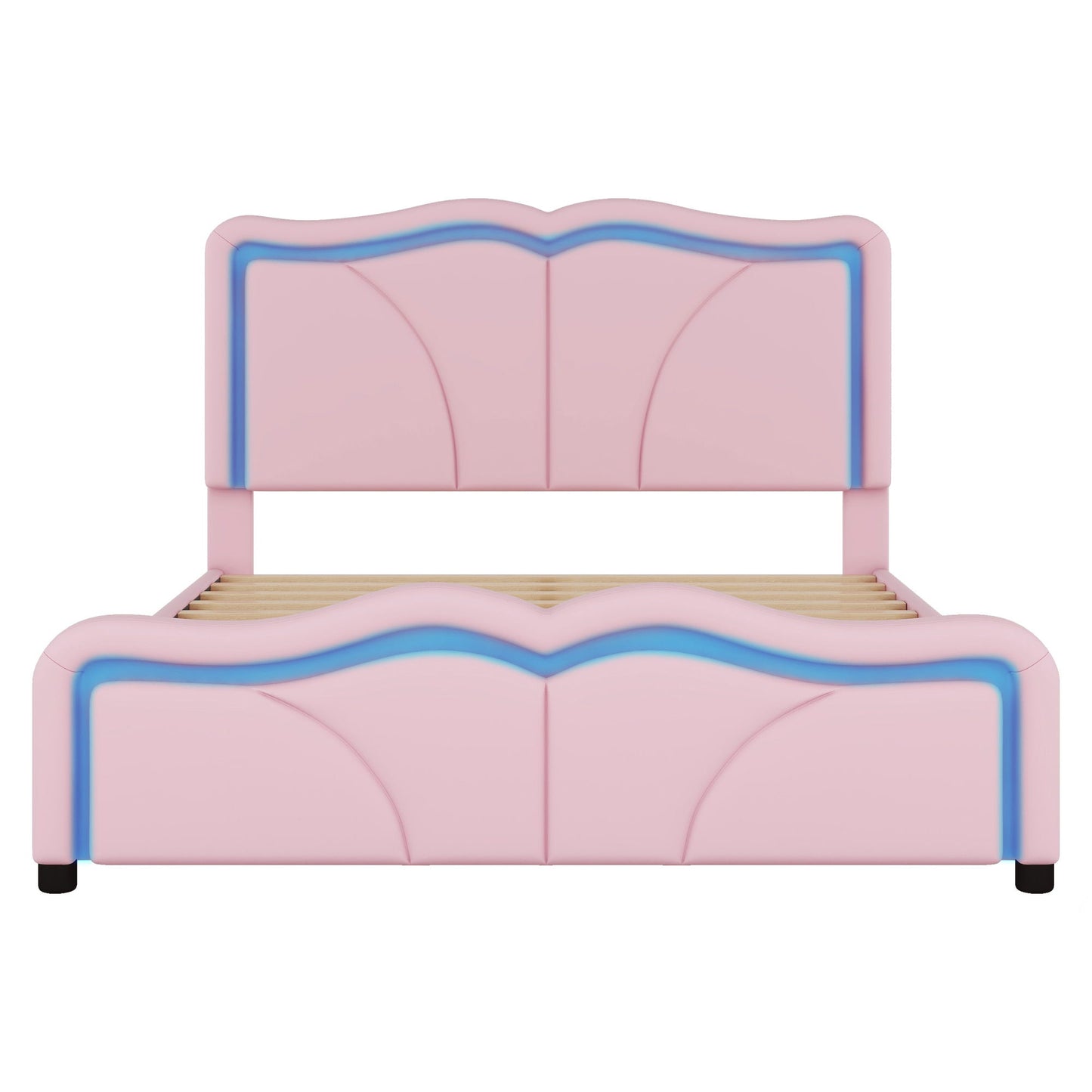 Upholstered Platform Bed & Curve Shaped And Height Adjustable Headboard, LED Light Strips - The Sleep Loft - Online Mattress Showroom NYC