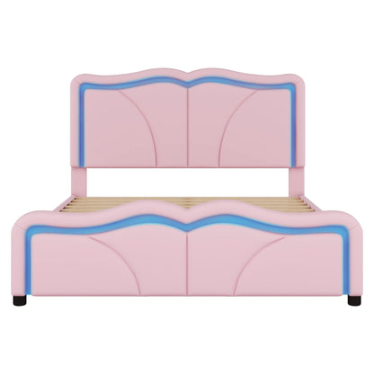 Upholstered Platform Bed & Curve Shaped And Height Adjustable Headboard, LED Light Strips - The Sleep Loft - Online Mattress Showroom NYC