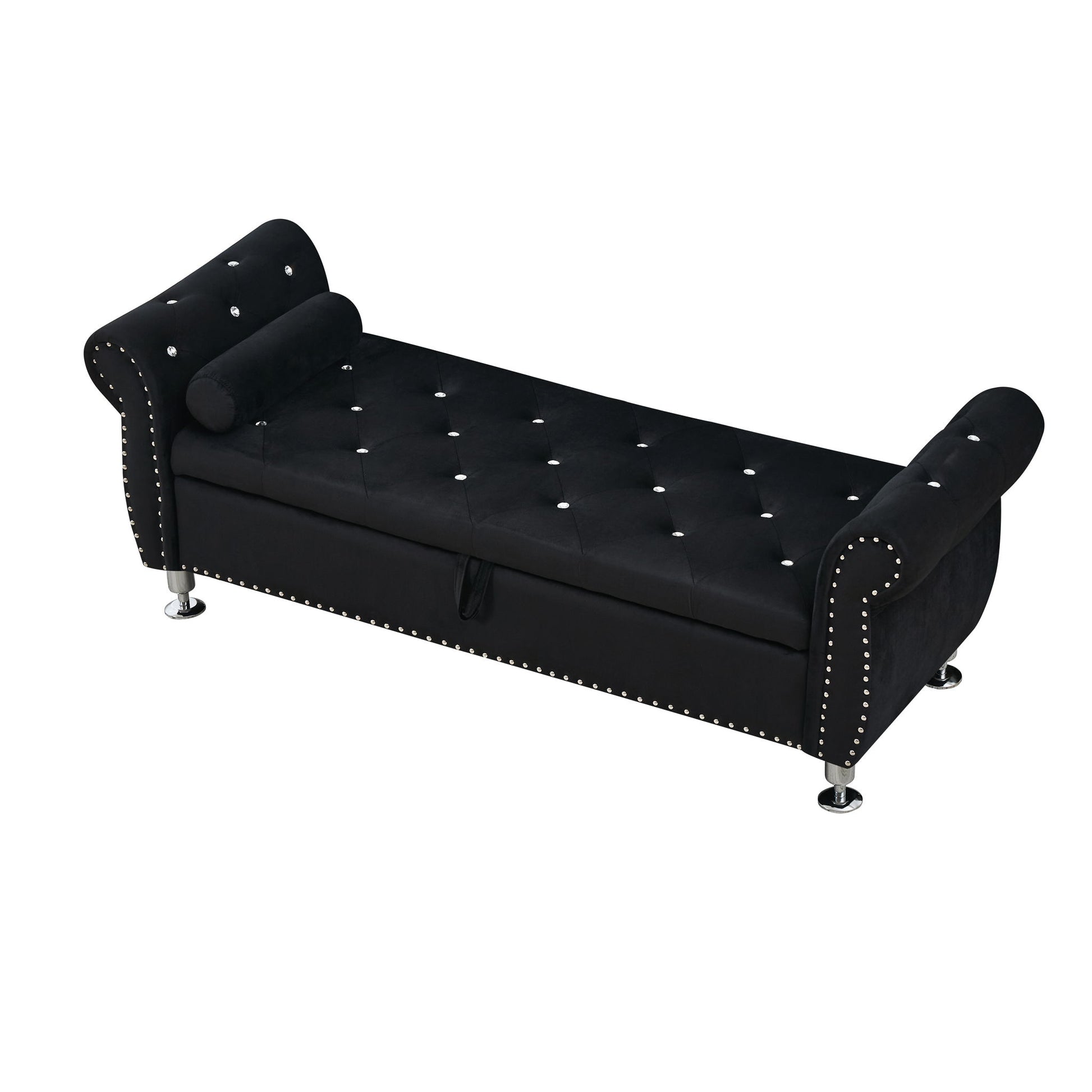 Storage Bench With Crystal Buttons And 1 Pillow For Bedroom - The Sleep Loft - Online Mattress Showroom NYC