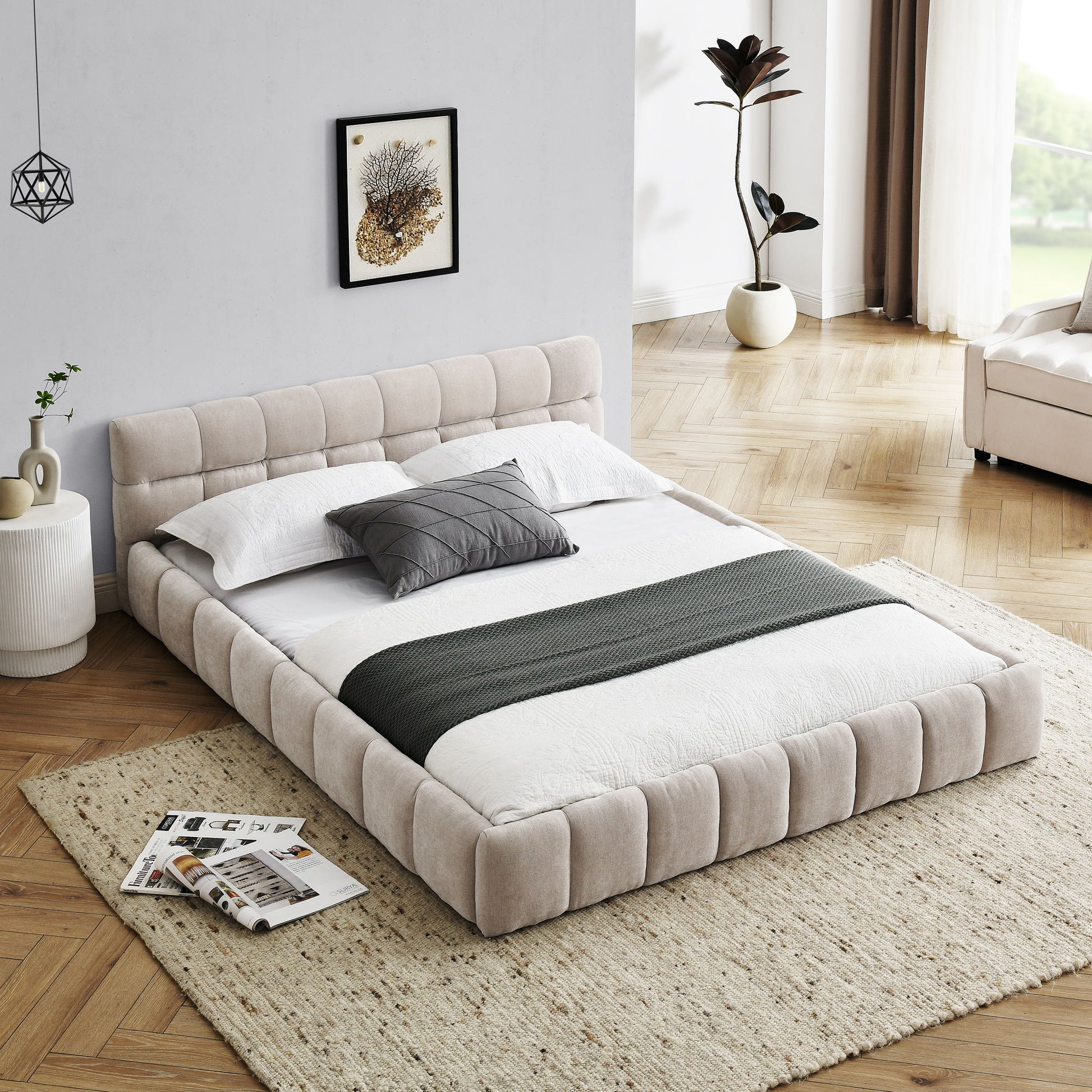 Modern Platform Bed Frame With Thick Fabric - The Sleep Loft - Online Mattress Showroom NYC