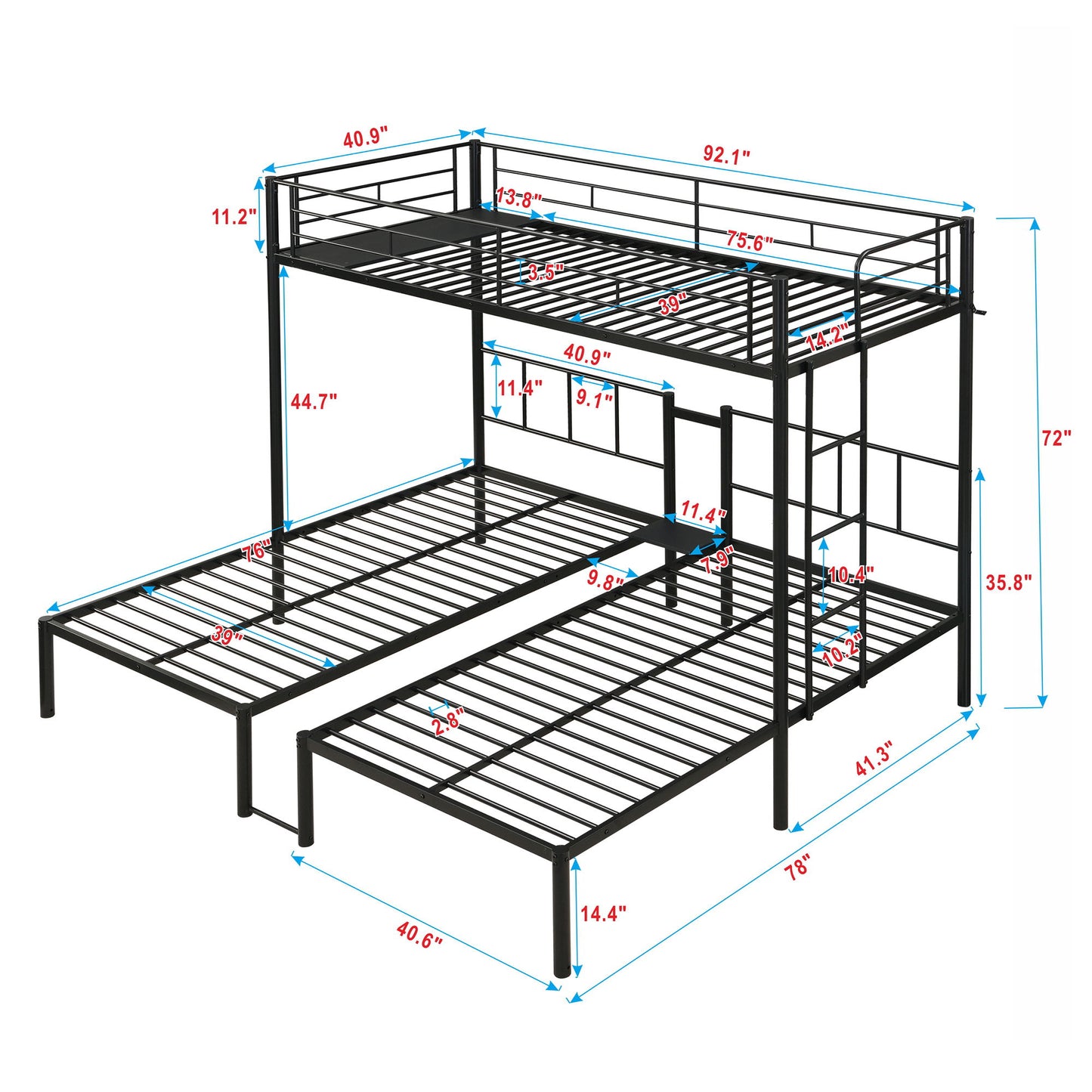 Twin Over Twin Over Twin Triple Bunk Bed With Safety Rails And Storage Shelf - Black - The Sleep Loft - Online Mattress Showroom NYC